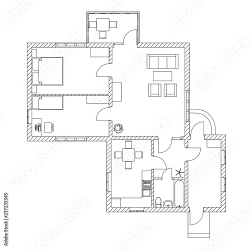 House Interior Black And White Floor Plan Of A Modern Apartment House Interior Black And White Floor Plan Of A Modern Apartment Vector Blueprint Architectural Background