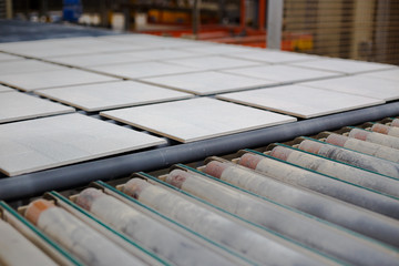 Production line with ceramic tiles