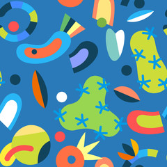 Floral abstract seamless pattern background. Colorful exotic plants and geometric shapes. Square composition, modern trend design