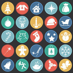 Fototapeta premium Christmas icons set on color circles black background for graphic and web design, Modern simple vector sign. Internet concept. Trendy symbol for website design web button or mobile app