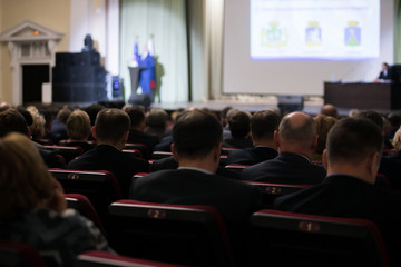 Session of Government. Conference room or seminar meeting room in business event. Academic...