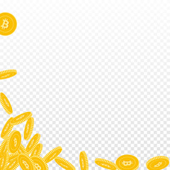 Bitcoin, internet currency coins falling. Scattere