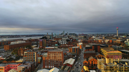 Aerial view of the city of Liverpool in the North Weast of the UK