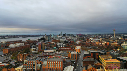 Aerial view of the city of Liverpool in the North Weast of the UK