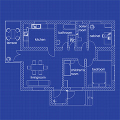 Fototapeta premium Blueprint floor plan of a modern apartment on graph paper. Vector blueprint. Architectural background.