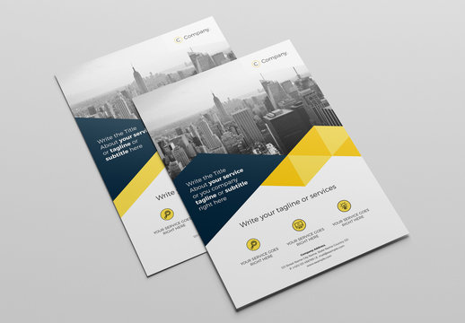 Business Brochure Layout with Blue and Yellow Elements