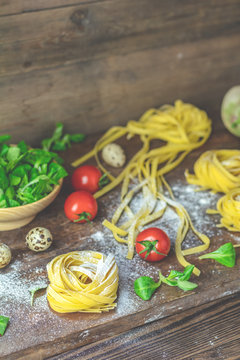 Raw homemade Italian typical pasta linguine noodles