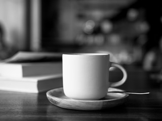 black and white mood tone with coffee cup 