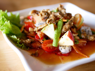 Thai fruit somtum or spicy mix fruit salad