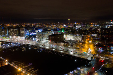 Fototapeta na wymiar Aerial view of Liverpool city illuminated at night