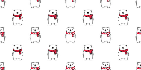 Bear seamless pattern vector polar bear Christmas tree scarf isolated Santa Claus Xmas cartoon illustration tile background repeat wallpaper doodle white