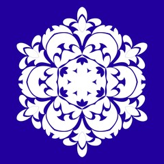 Sophisticated snowflake design element on Blue background. Line structure minimal vector decor.