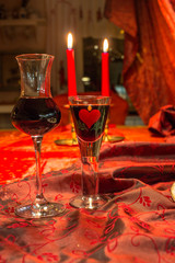 Red wine and candlelight - close up
