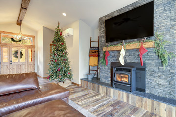 Nicely decorated home interior for Christmas.