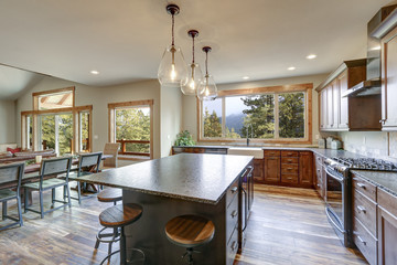 Luxurious open plan kitchen design with large center island