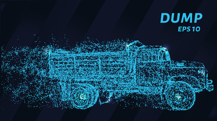 Dump. A grid of blue stars in the night sky. Glowing dots create the shape of a dump truck. Truck, transport, industry and other concepts illustration or background. © newrossosh