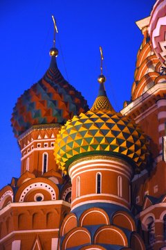 Saint Basils cathedral on the Red Square in Moscow. Color night photo.