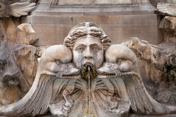 Fototapeta na wymiar Fountain at Pantheon in Rome, Italy. Closeup, detail