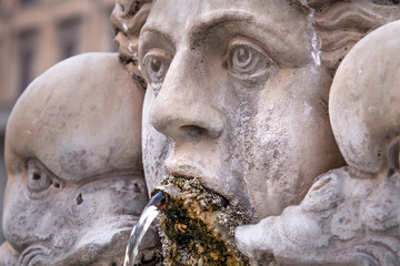 Fountain at Pantheon in Rome, Italy. Closeup, detail