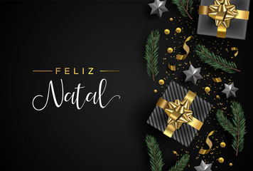 Portuguese Christmas card of gift and xmas objects