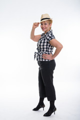 Full body shot of happy senior Asian woman smiling and standing 