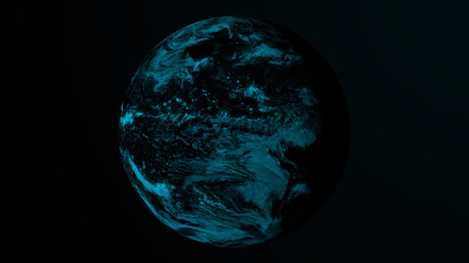 Global network planet. Exoplanet or Extrasolar planet blue color. Cosmic art background. 3D rendering.