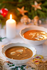 Polish Christmas mushroom soup with pasta lazankla