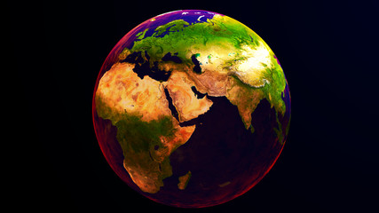 Global network planet. Exoplanet or Extrasolar fiery planet . Cosmic art background. 3D rendering.