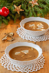 Polish Christmas mushroom soup with pasta lazankla