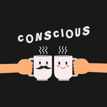 Conceptual hand writing showing Conscious. Business photo showcasing aware of and responding to ones surroundings using his senses Hu analysis hand Holding Male Female His and Hers Mugs icon