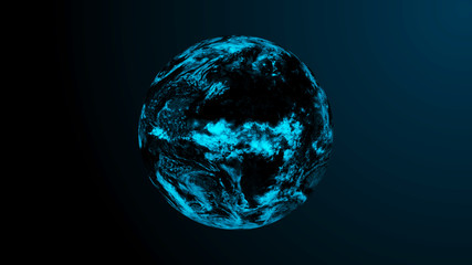 Global network planet. Exoplanet or Extrasolar planet blue color. Cosmic art background. 3D rendering.