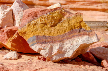 Multi-colored stone in the World of Red canyon, Lost Land Egypt, Taba