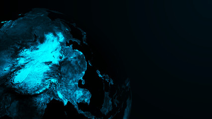 Obraz na płótnie Canvas Global network planet. Exoplanet or Extrasolar planet blue color. Cosmic art background. 3D rendering.