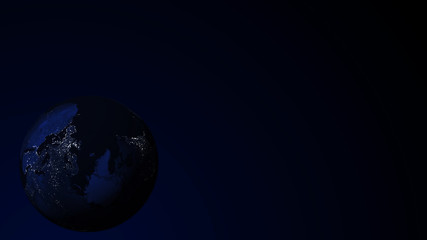 Global network planet. Exoplanet or Extrasolar night planet . Cosmic art background. 3D rendering.