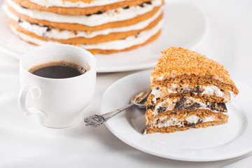 delicious piece cake with coffee cup