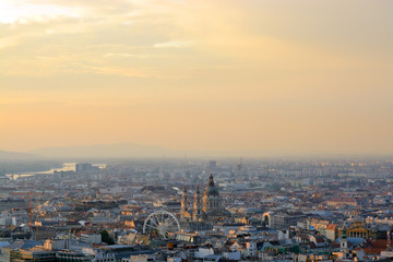 Fototapeta na wymiar Budapest panoramic view featuring St. Stephen's Basilica at sunset
