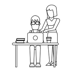 Working with computer avatar black and white