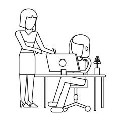 Working with computer avatar black and white