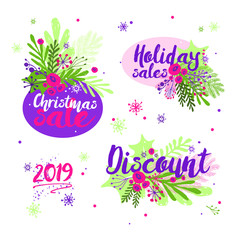 set of christmas sales icons. Special offer vector tag. Shop market poster design. Vector illustration, great design element for brochure, banner, cover, booklet, flyer, card, poster and other