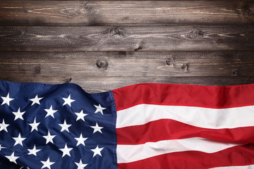 American flag on brown wooden table