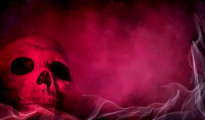 Abstract Scary Skull On a Red Foggy Background