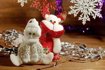 christmas background with snowman and deer