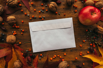 Autumn mail envelope flat lay mock up