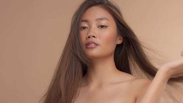 thai asian model mowe her straight hair 60 fps slow motion