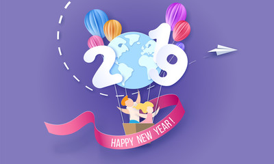 2019 Happy New Year design card with kids