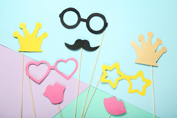 Paper booth props for party on colorful background