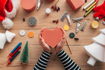 Creative diy craft hobby, making heart-shaped gift box