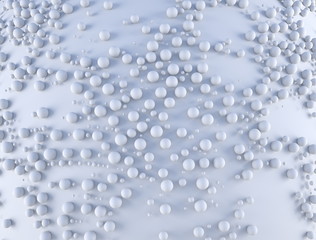 Abstract background with a lot of spheres with random scale on the white plane. 3d render illustraion