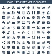 internet icons. Set of 100 filled internet icons included document, globe and plane, stairs, old phone on white background. Editable internet icons for web, mobile and infographics.