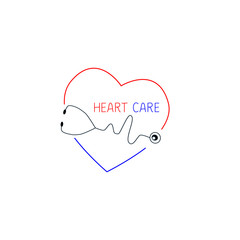 Heart care logo template. Health service logo template. Medical stethoscope and heart icon.